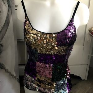 Valenti Crochet Knit Sequin Tank Top Size L